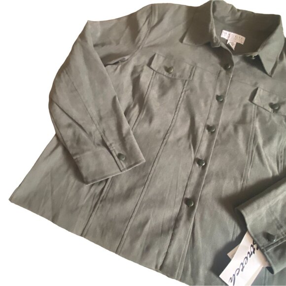 Maggie McNaughton 'Boston' Womens Textured Button Front Blouse-Green-20W-NWT - Picture 3 of 7